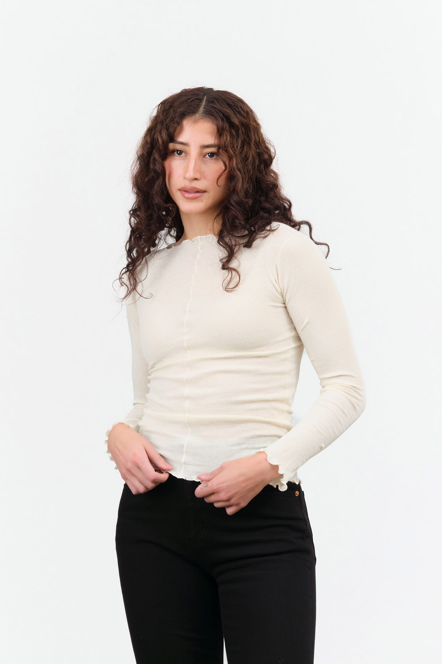 Baserange Apparel Womens Tees Pama Long Sleeve in Off White Off White / XSmall