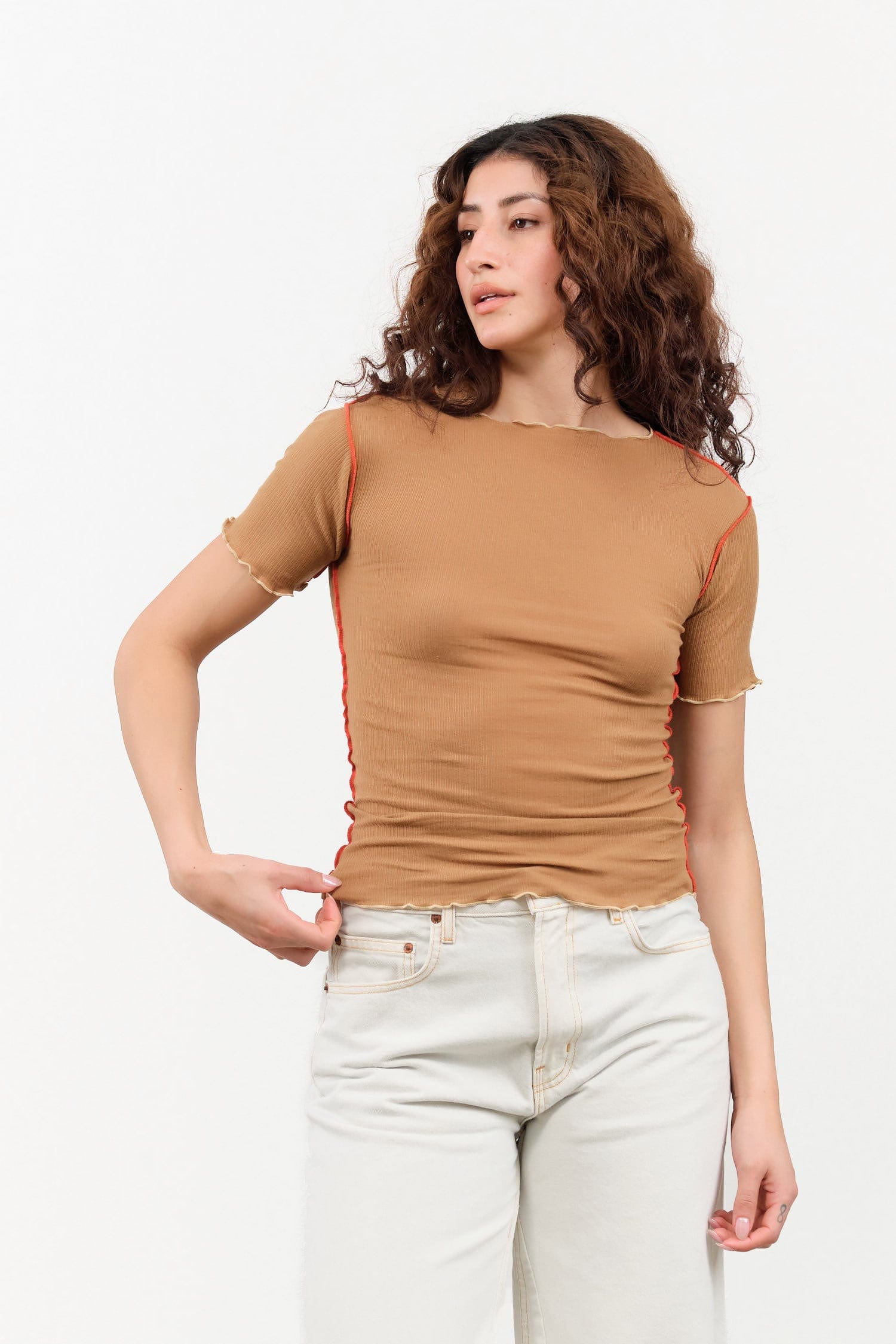 Baserange Apparel Womens Tees Vein Tee Shirt in Alamillo Brown
