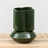 BZippy Art Ceramics Oval Scallop Vase Chrome Green