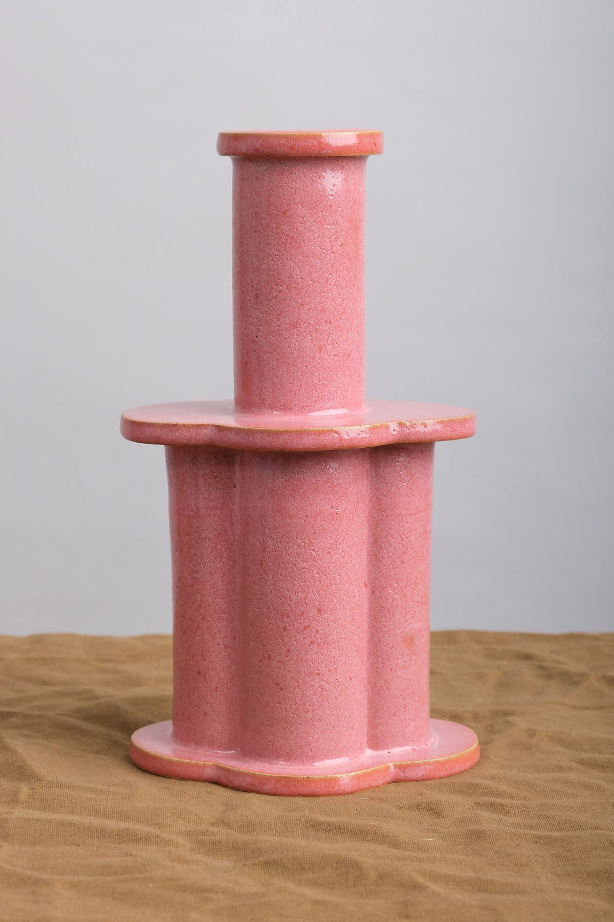Small Hand-sculpted Clover Bottle Vase in Sunset Pink