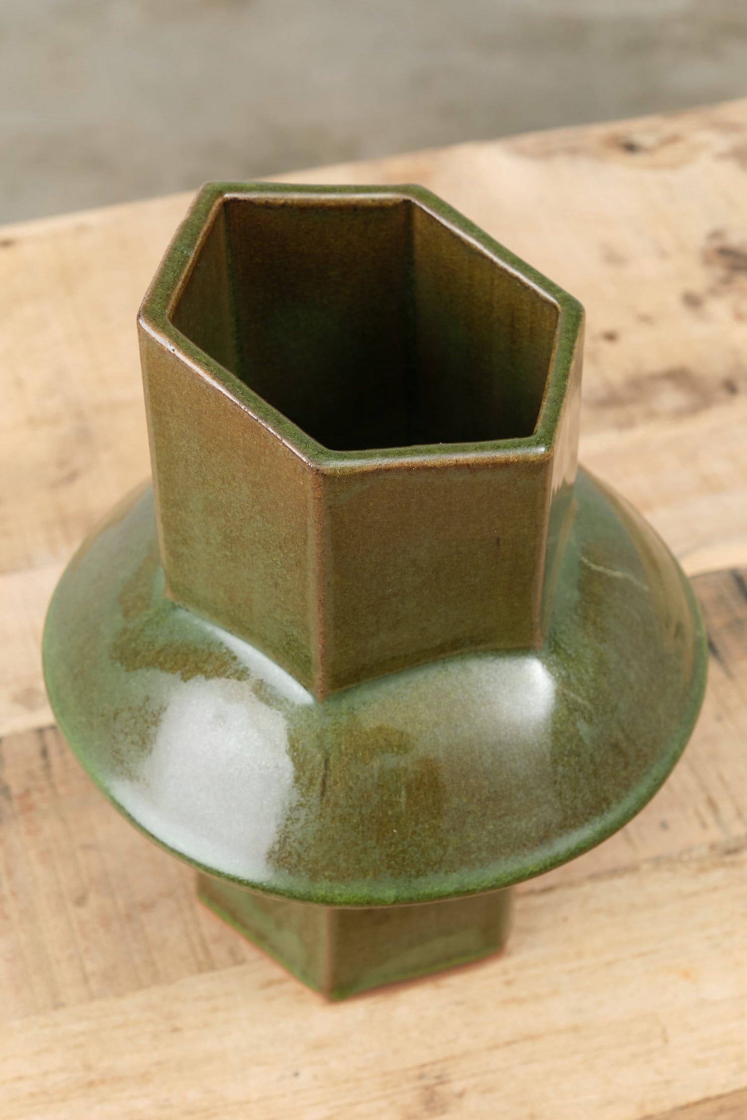 BZippy Art Ceramics Small Oval Vase in Analine Green Analine Green