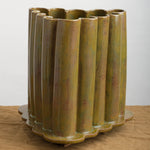 Hand-sculpted Triangle Ruffle Vase with Analine Green glaze
