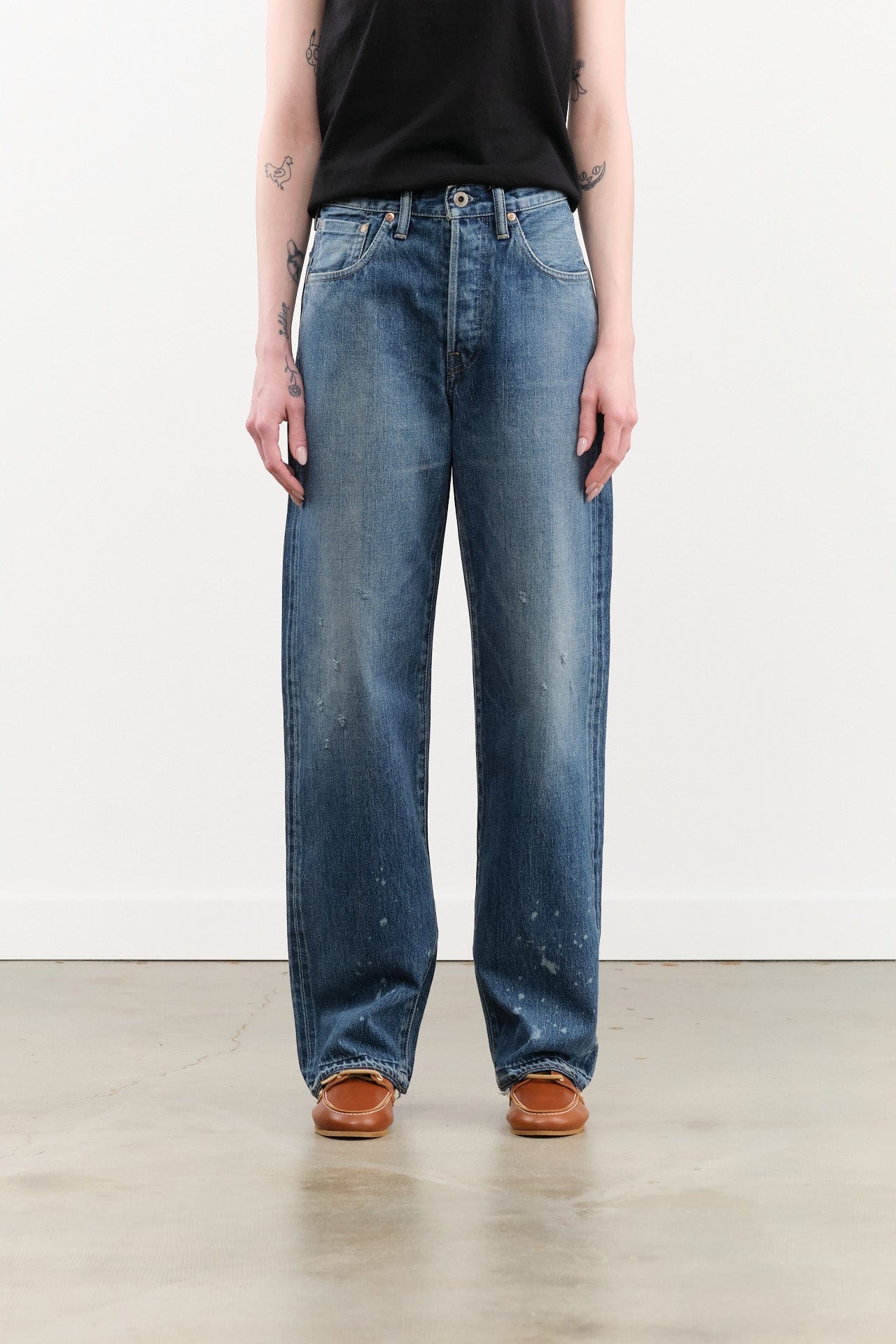 Chimala Apparel Womens Denim 13.5 oz Selvedge Denim Straight Cut in Dark Distress