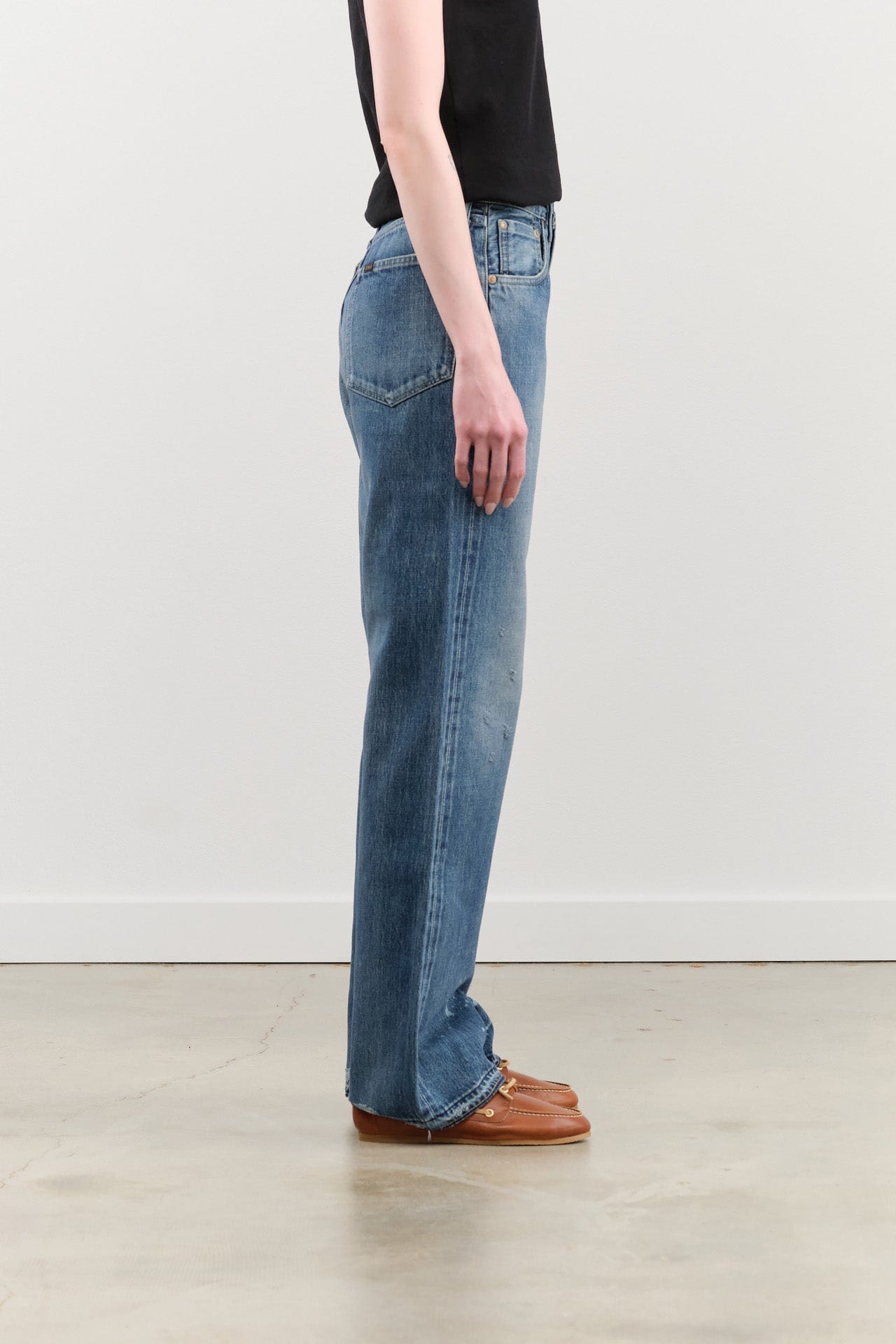 Chimala Apparel Womens Denim 13.5 oz Selvedge Denim Straight Cut in Dark Distress