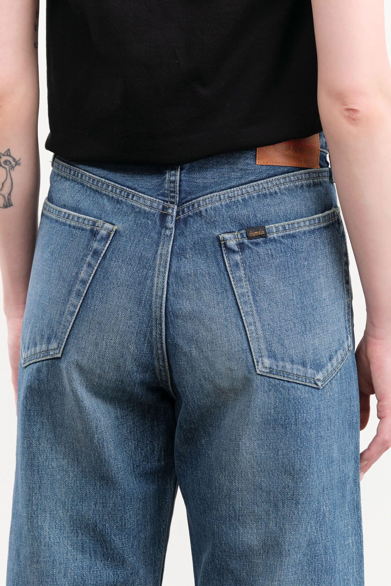 Chimala Apparel Womens Denim 13.5 oz Selvedge Denim Straight Cut in Dark Distress
