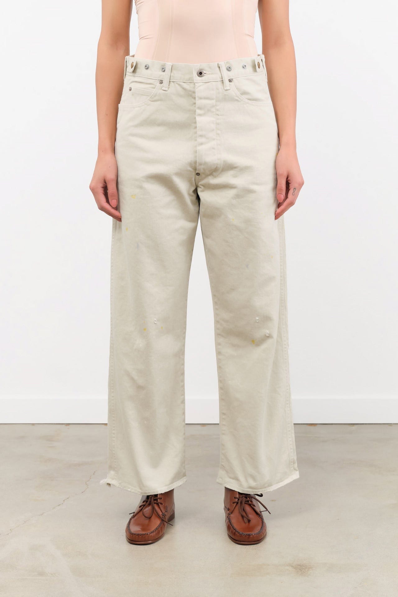 Chimala Apparel Womens Denim Unisex 12 oz W Width Denim Adjustable Waist in Ivory
