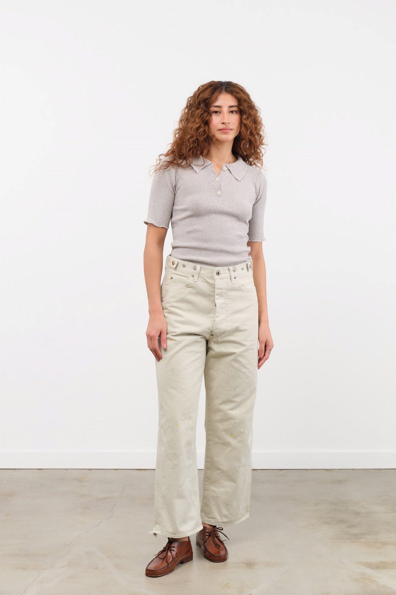 Chimala Apparel Womens Denim Unisex 12 oz W Width Denim Adjustable Waist in Ivory