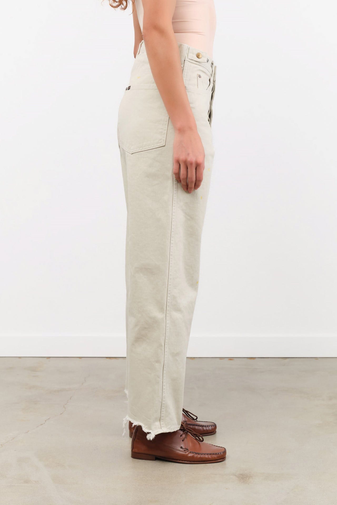 Chimala Apparel Womens Denim Unisex 12 oz W Width Denim Adjustable Waist in Ivory