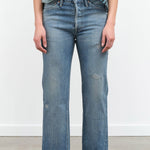 Chimala Apparel Womens Denim Used Ankle Cut 13.5 oz Selvedge Denim in Light Distress