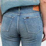Chimala Apparel Womens Denim Used Ankle Cut 13.5 oz Selvedge Denim in Light Distress