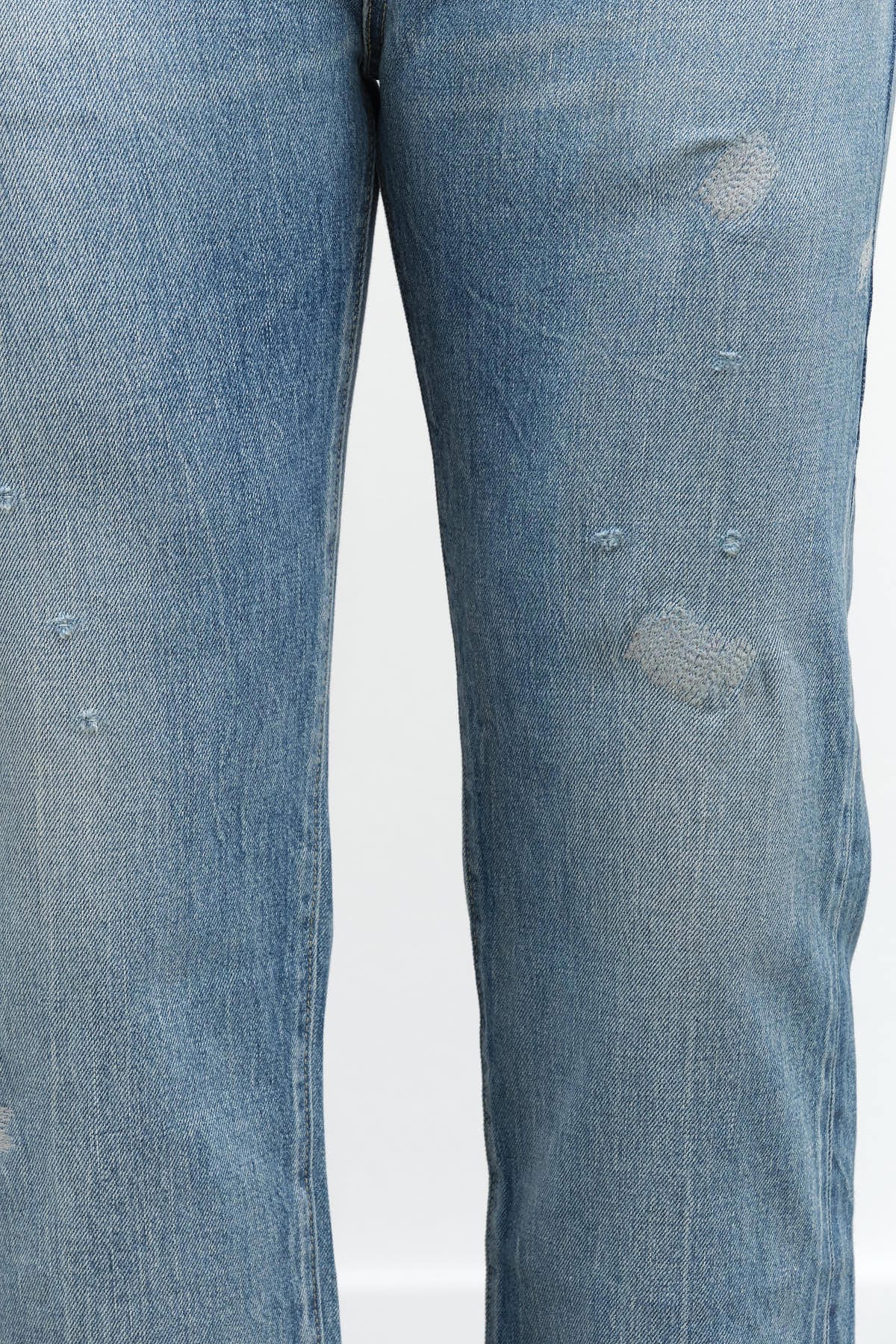 Chimala Apparel Womens Denim Used Ankle Cut 13.5 oz Selvedge Denim in Light Distress