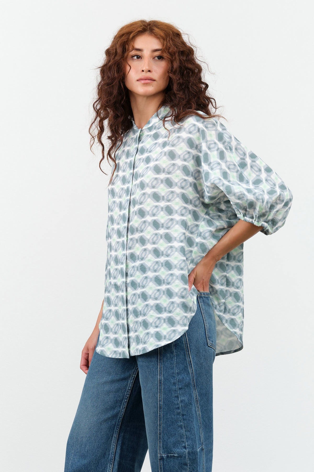 Christian Wijnants Apparel Womens Blouses Taria Shirt Mint Grey Tiles / 34