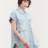 Christian Wijnants Apparel Womens Blouses Teta Sleveless Denim Top in Light Blue Denim