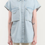 Christian Wijnants Apparel Womens Blouses Teta Sleveless Denim Top in Light Blue Denim