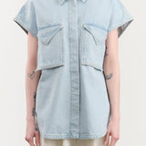 Christian Wijnants Apparel Womens Blouses Teta Sleveless Denim Top in Light Blue Denim