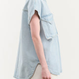 Christian Wijnants Apparel Womens Blouses Teta Sleveless Denim Top in Light Blue Denim