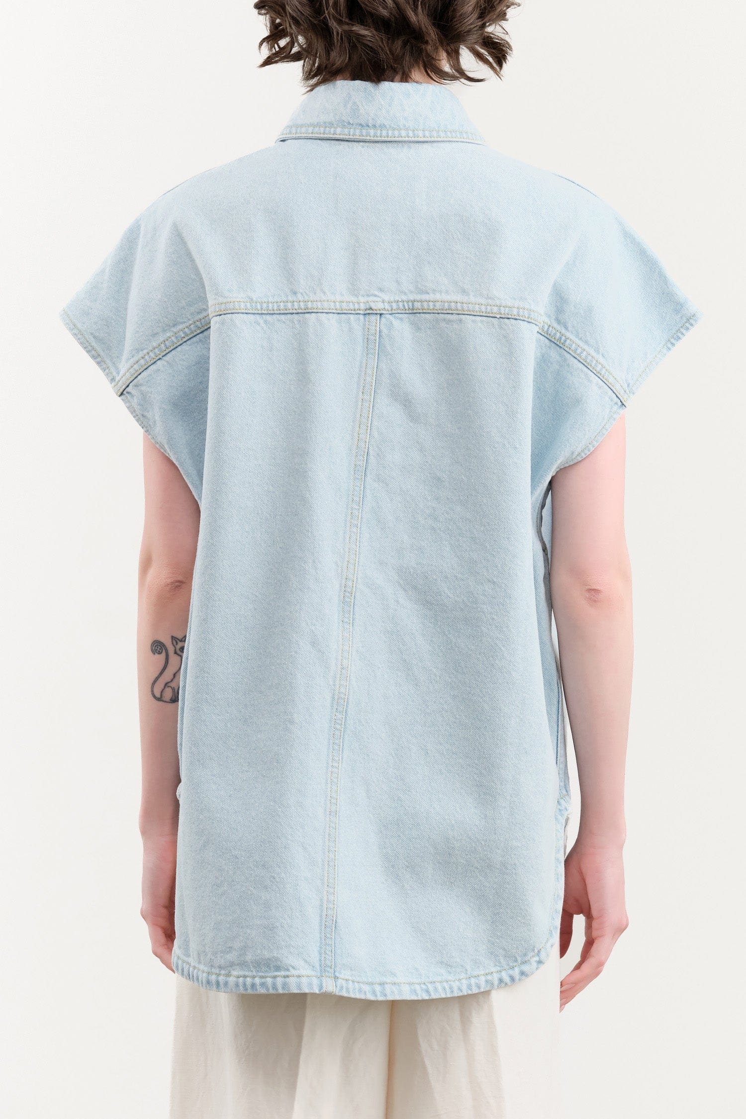 Christian Wijnants Apparel Womens Blouses Teta Sleveless Denim Top in Light Blue Denim