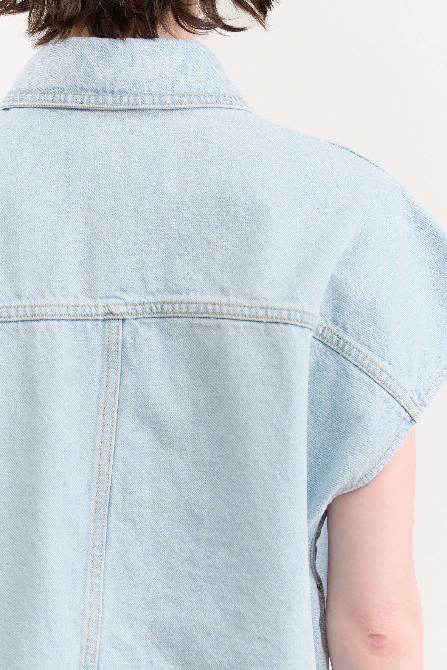 Christian Wijnants Apparel Womens Blouses Teta Sleveless Denim Top in Light Blue Denim