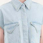 Christian Wijnants Apparel Womens Blouses Teta Sleveless Denim Top in Light Blue Denim