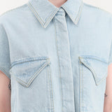 Christian Wijnants Apparel Womens Blouses Teta Sleveless Denim Top in Light Blue Denim
