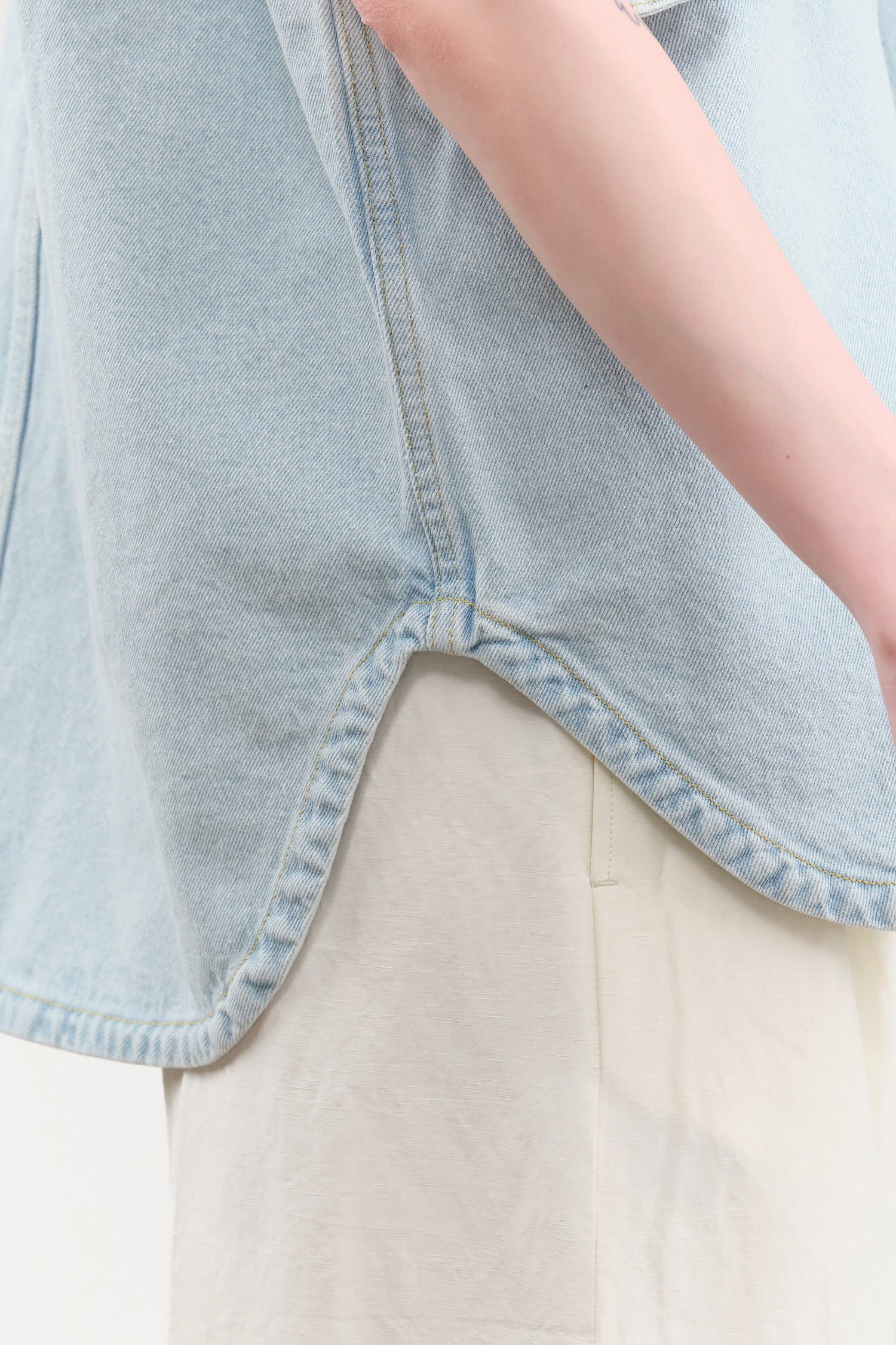 Christian Wijnants Apparel Womens Blouses Teta Sleveless Denim Top in Light Blue Denim