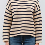 Front view of Lamis Stripe Sweater in Natural/Navy