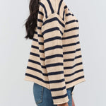 Side view of Lamis Stripe Sweater in Natural/Navy
