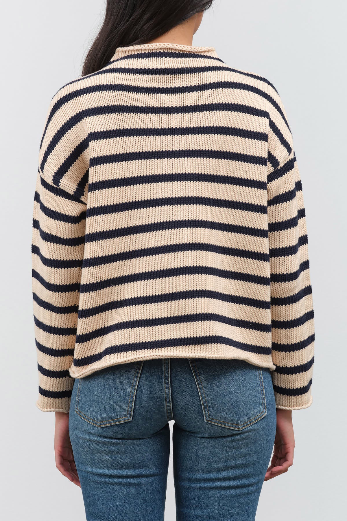Back view of Lamis Stripe Sweater in Natural/Navy