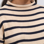 Collar view of Lamis Stripe Sweater in Natural/Navy