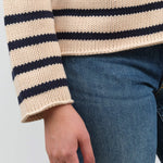 Hem view of Lamis Stripe Sweater in Natural/Navy