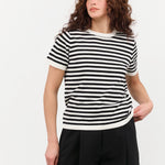 DEMYLEE Apparel Womens Sweaters Adebola Stripe Cotton Cashmere Top Off White/Black / XSmall