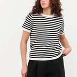 DEMYLEE Apparel Womens Sweaters Adebola Stripe Cotton Cashmere Top Off White/Black / XSmall