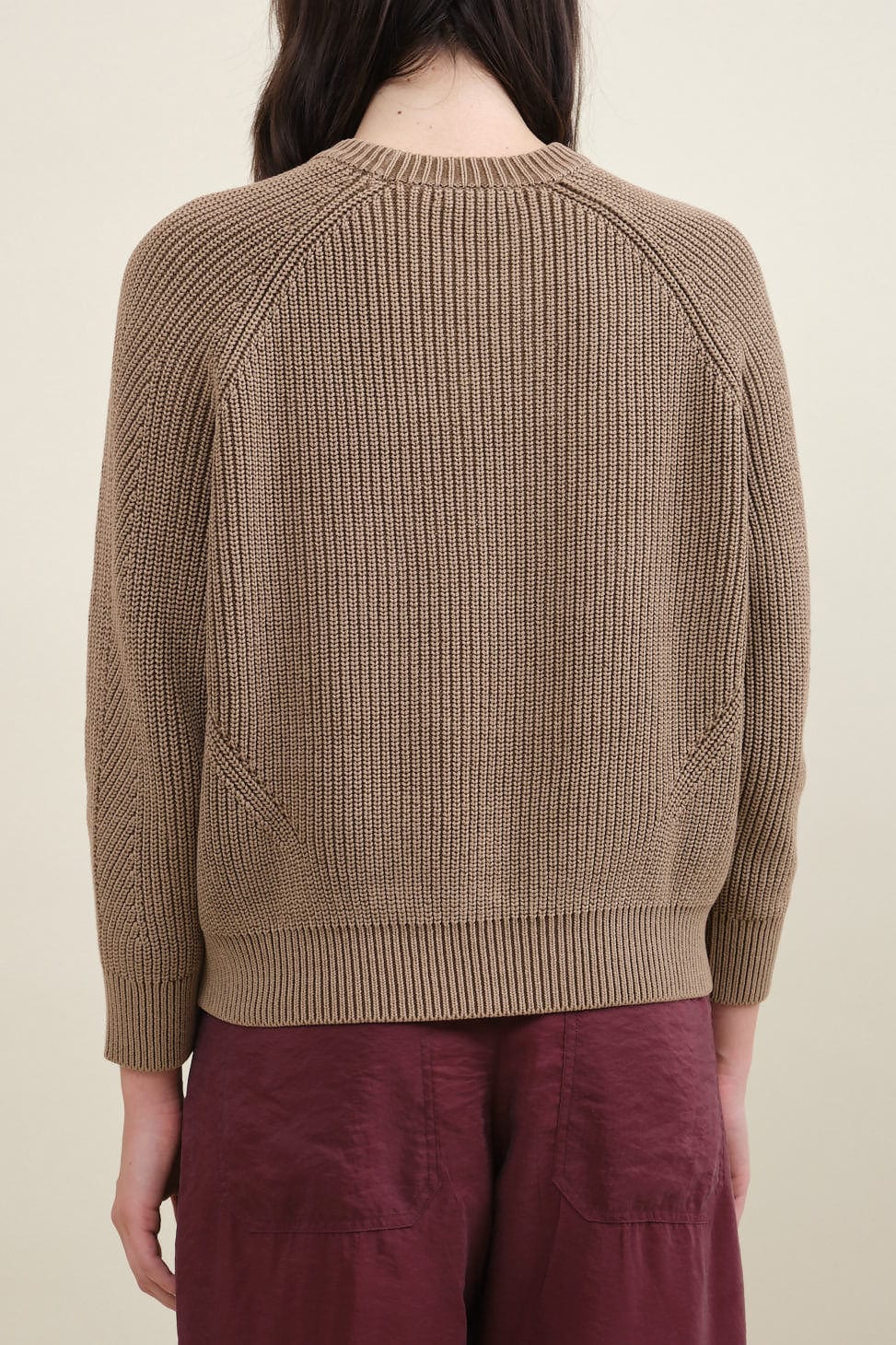 Back of Chelsea Cotton Sweater in Cocoa