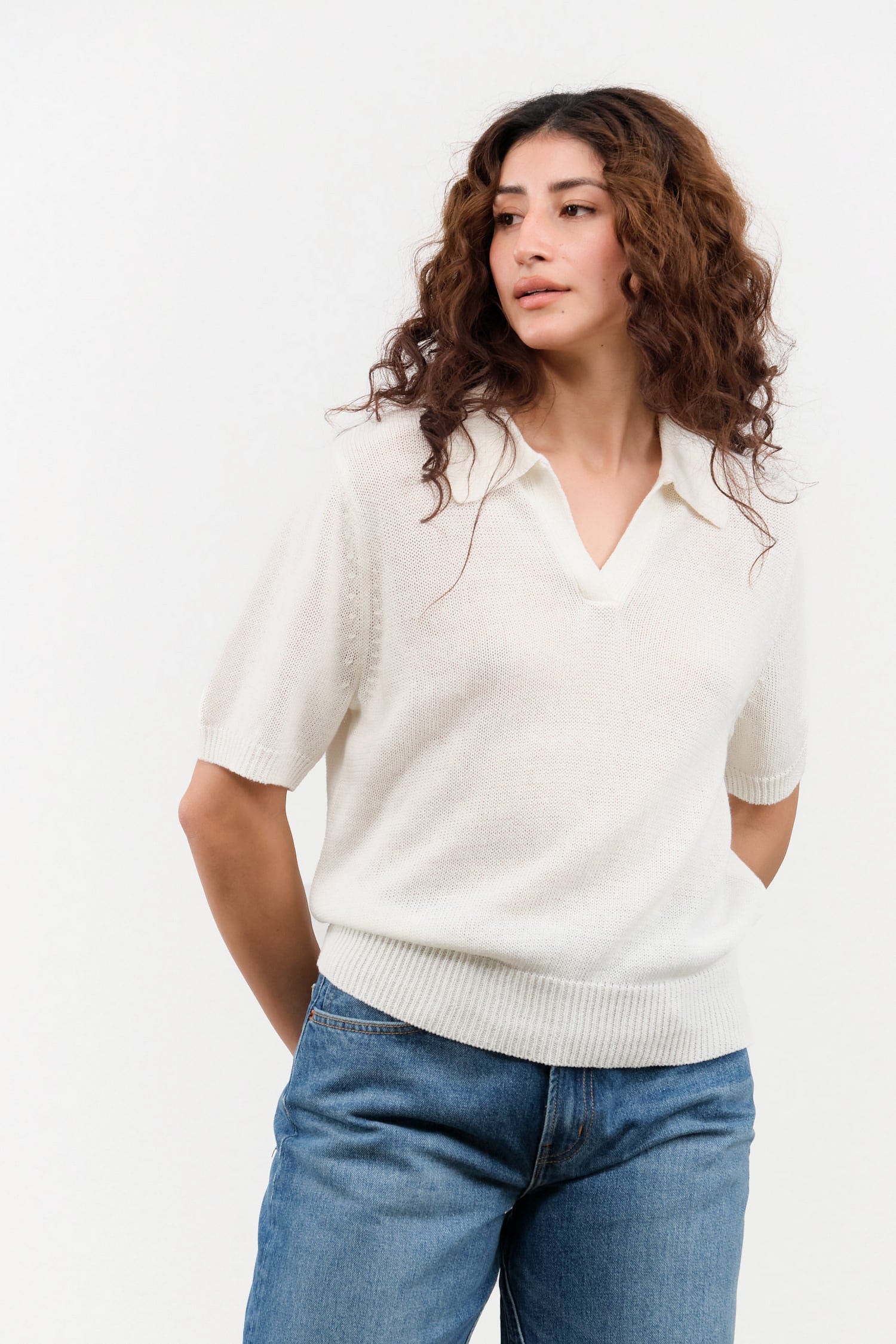 DEMYLEE Apparel Womens Sweaters Cris Cotton Linen Top in Off White Off White / XSmall