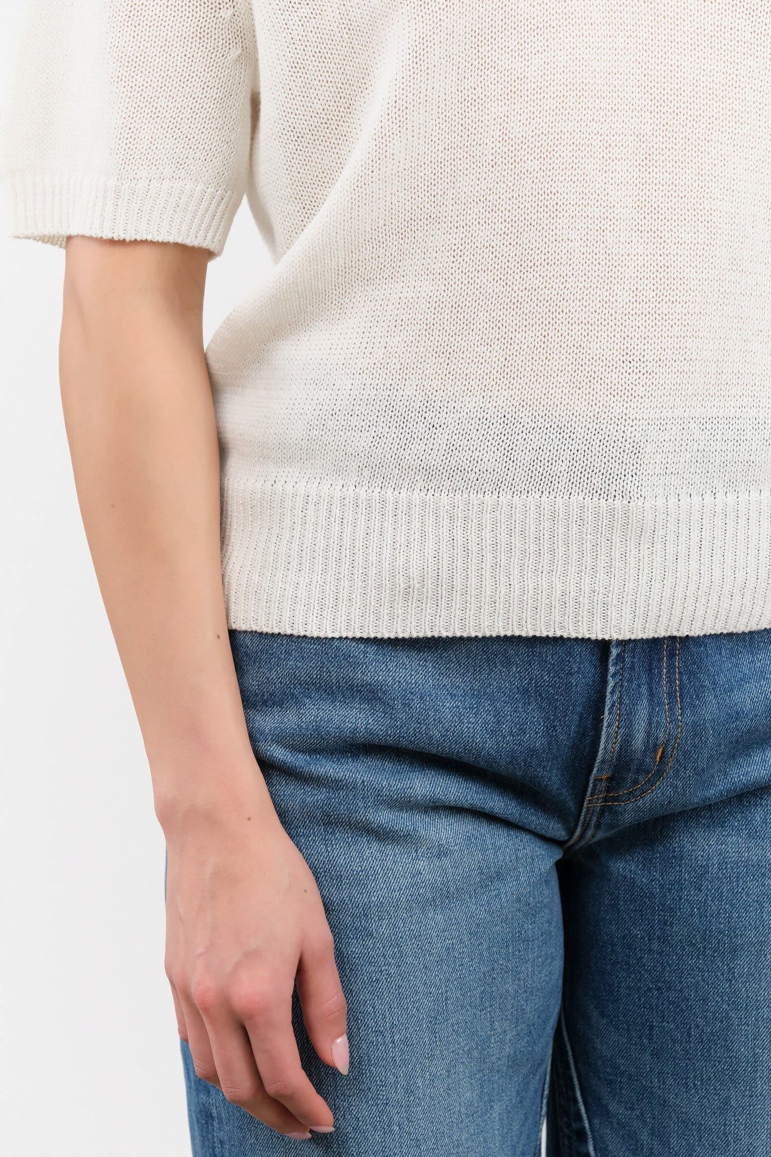DEMYLEE Apparel Womens Sweaters Cris Cotton Linen Top in Off White