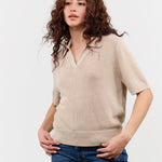 DEMYLEE Apparel Womens Sweaters Cris Cotton Linen Top in Pearl Barley Pearl Barley / XSmall