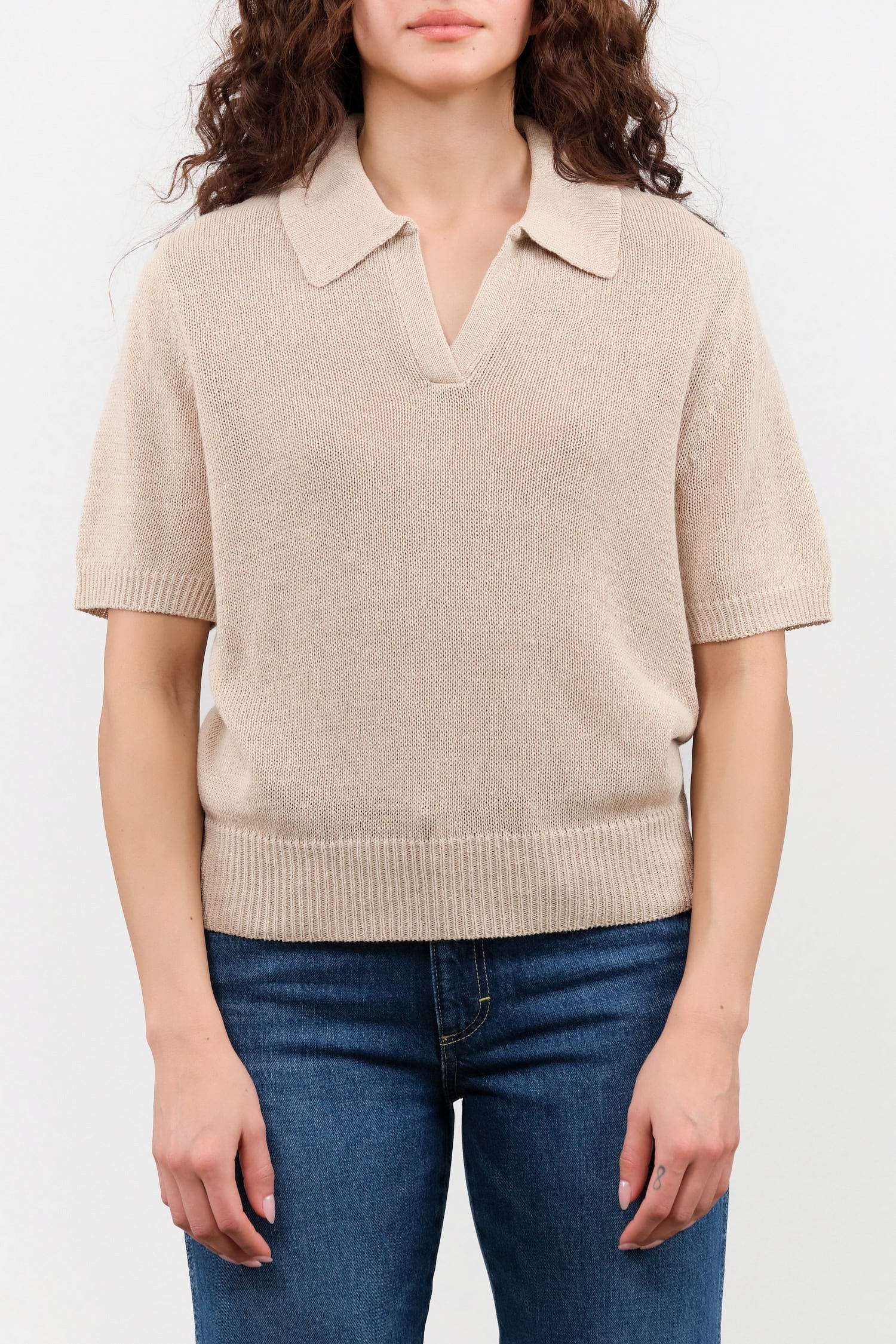 DEMYLEE Apparel Womens Sweaters Cris Cotton Linen Top in Pearl Barley