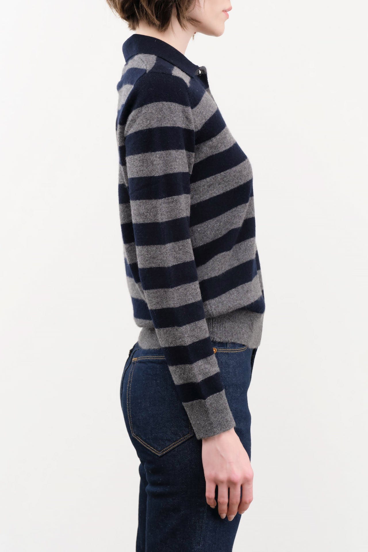 DEMYLEE Apparel Womens Sweaters Demira Stripe Cashmere Polo Sweater
