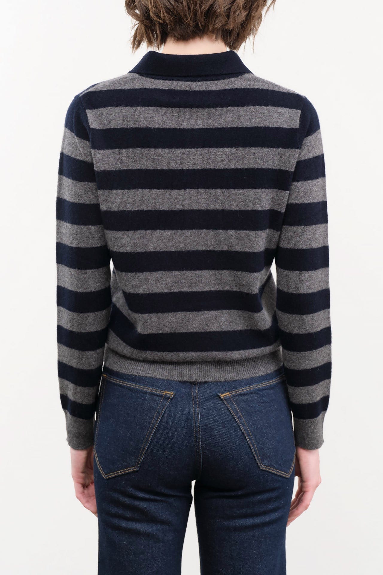 DEMYLEE Apparel Womens Sweaters Demira Stripe Cashmere Polo Sweater