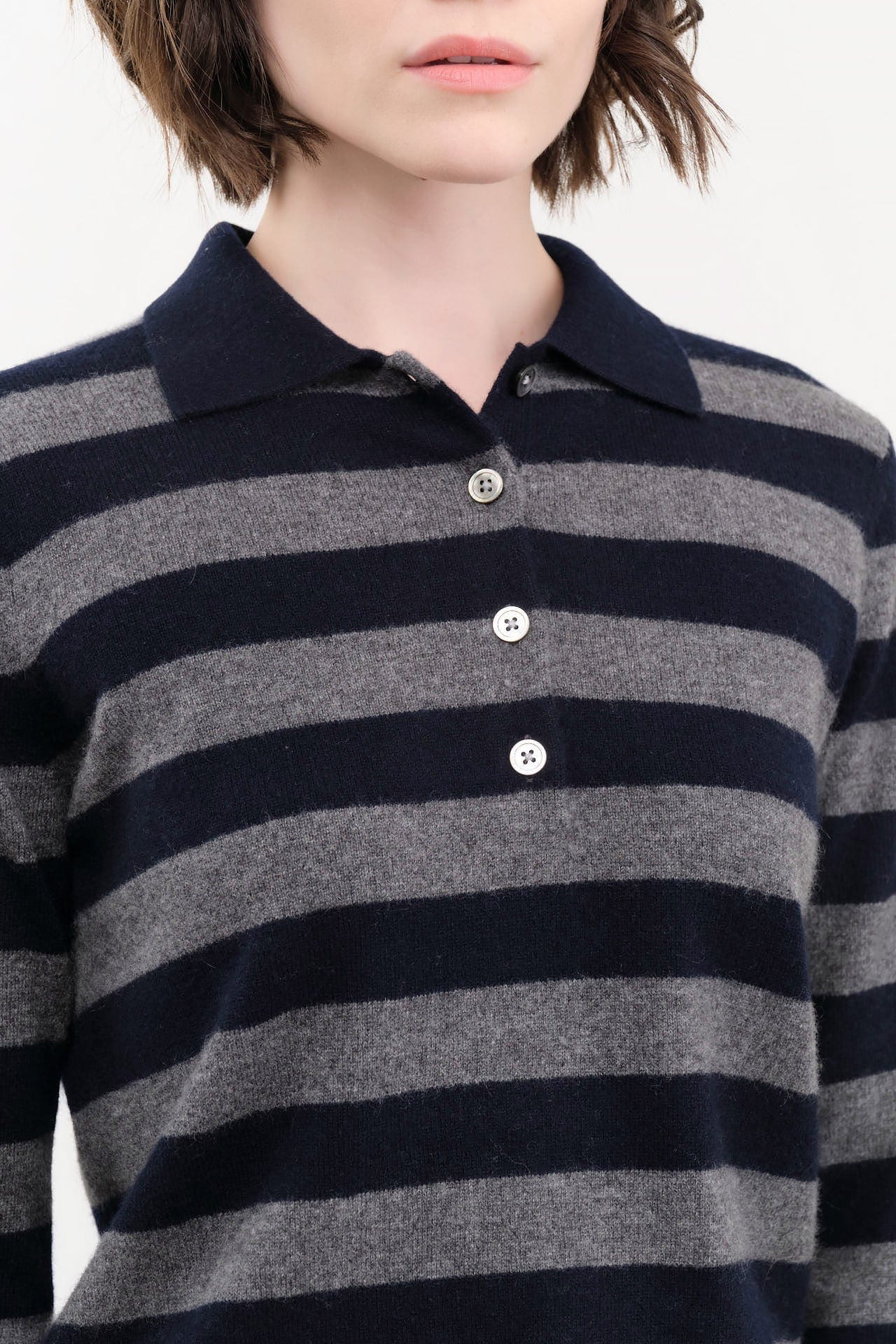 DEMYLEE Apparel Womens Sweaters Demira Stripe Cashmere Polo Sweater