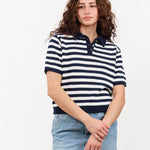 DEMYLEE Apparel Womens Sweaters Luka Stripe Cotton Top Off White/Navy / XSmall