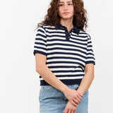 DEMYLEE Apparel Womens Sweaters Luka Stripe Cotton Top Off White/Navy / XSmall