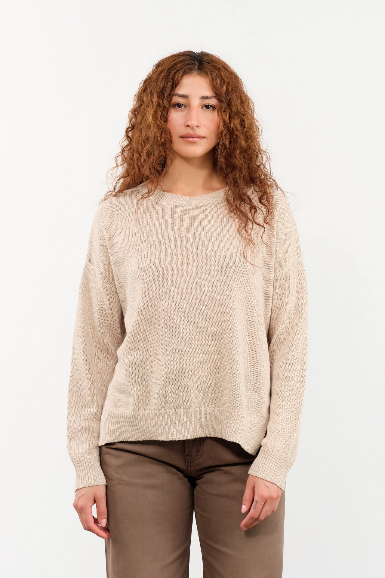 DEMYLEE Apparel Womens Sweaters Nadin Cotton Linen Sweater in Pearl Barley