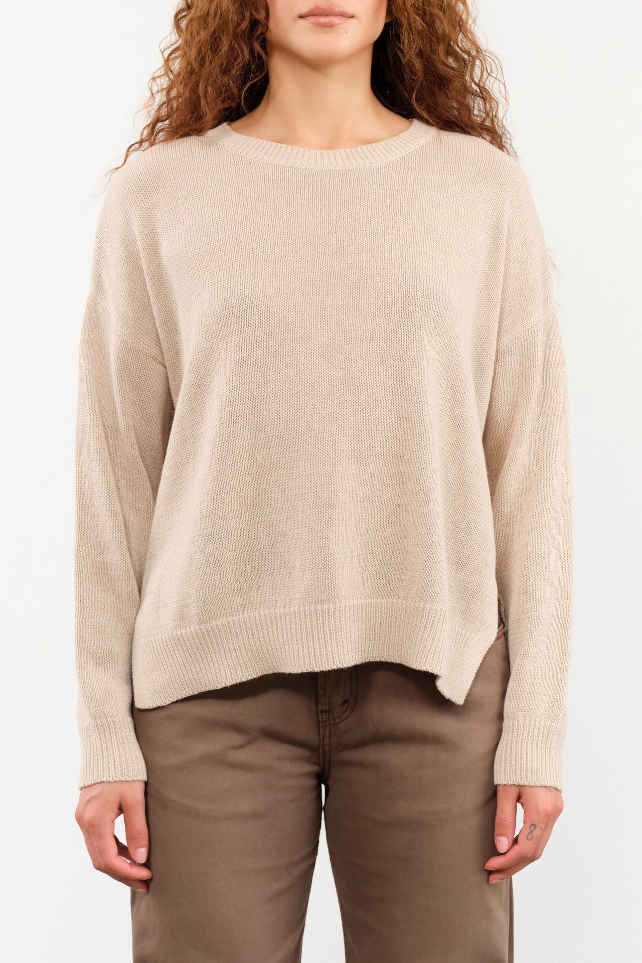 DEMYLEE Apparel Womens Sweaters Nadin Cotton Linen Sweater in Pearl Barley