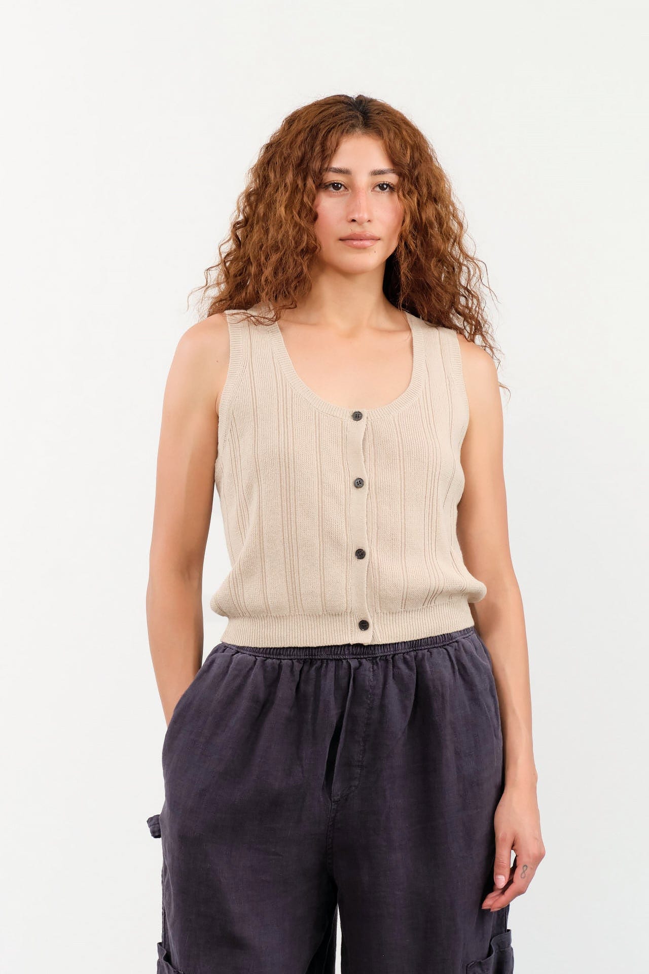 DEMYLEE Apparel Womens Sweaters Nyla Cotton Linen Top