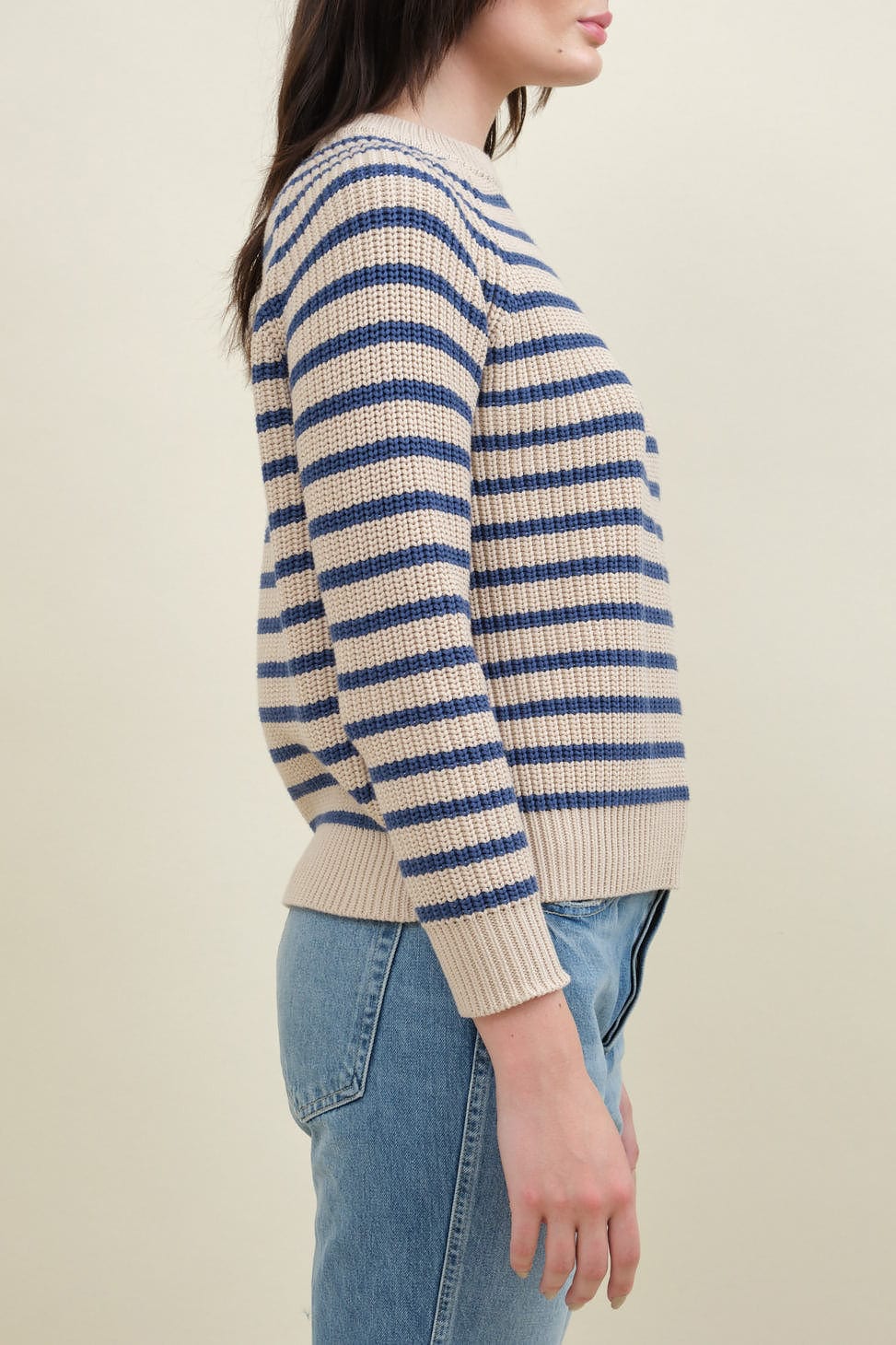 Side of Phoebe Stripe Sweater in Natural/Denim Blue