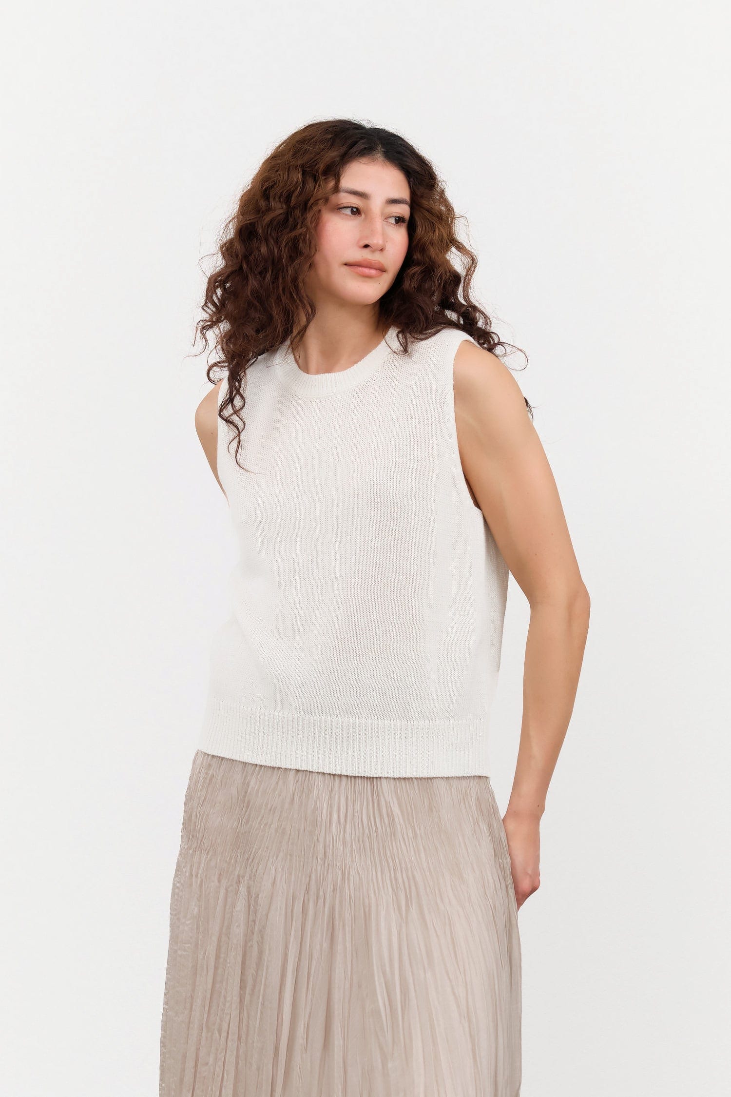 DEMYLEE Apparel Womens Sweaters Selina Cotton Linen Top in Off White