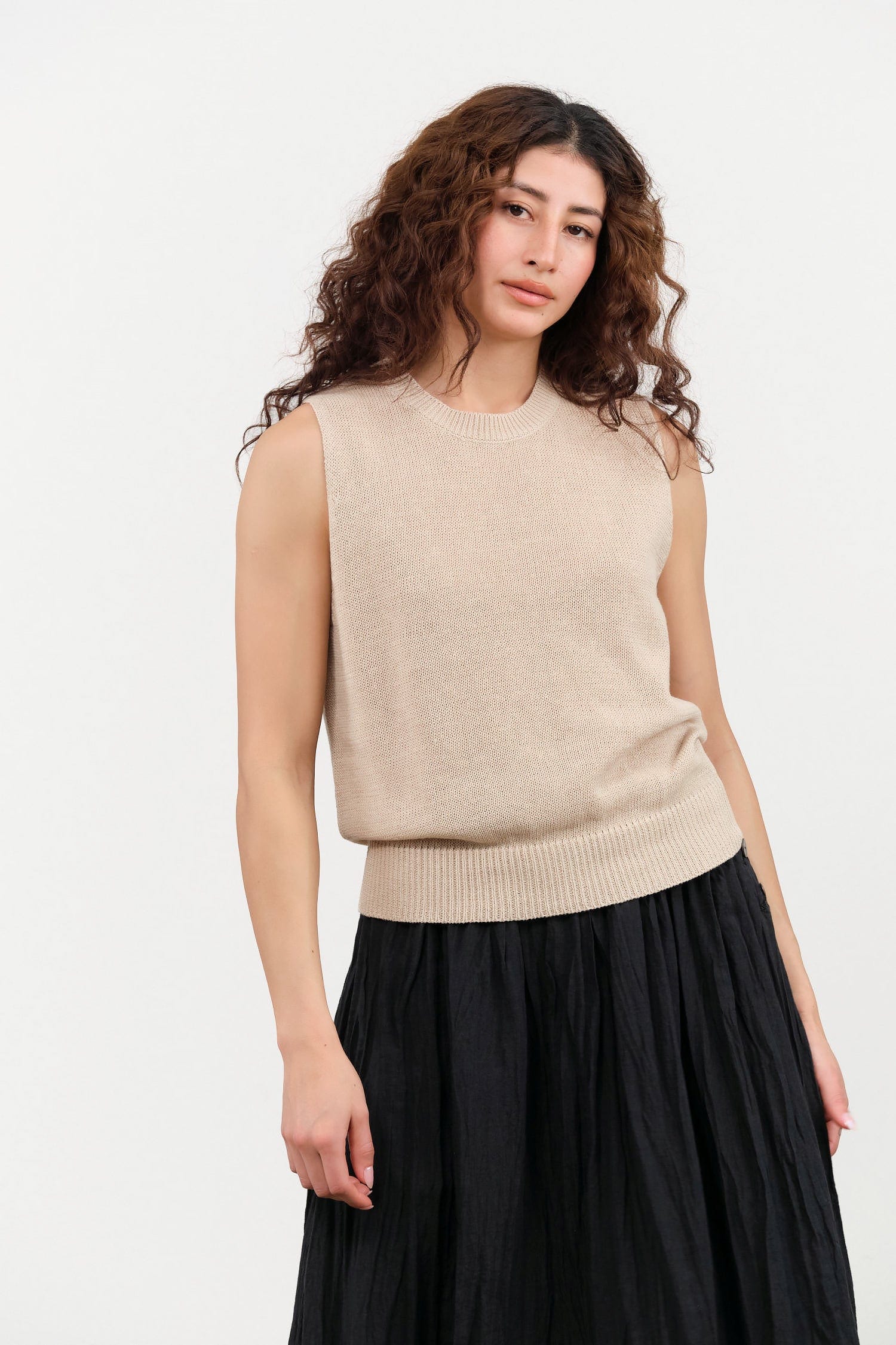 DEMYLEE Apparel Womens Sweaters Selina Cotton Linen Top in Pearl Barley Pearl Barley / XSmall