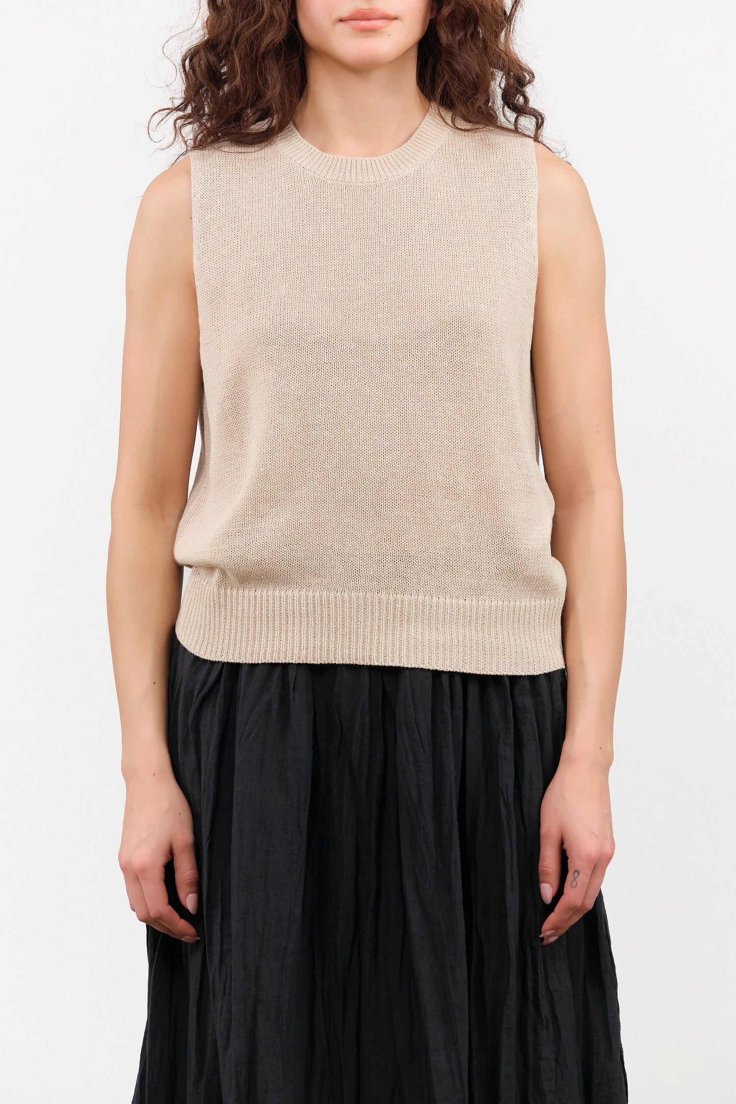 DEMYLEE Apparel Womens Sweaters Selina Cotton Linen Top in Pearl Barley
