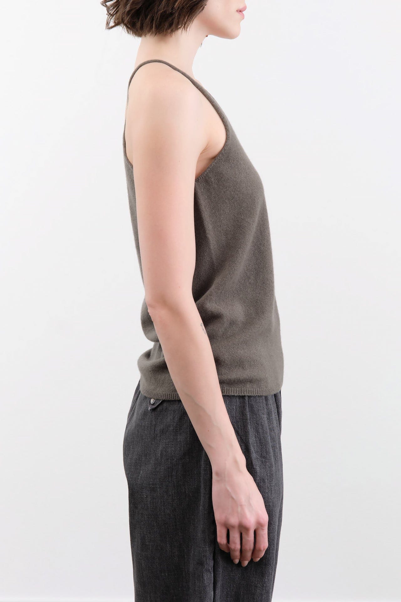 Evam Eva Apparel Womens Blouses Cashmere Camisole in Khaki